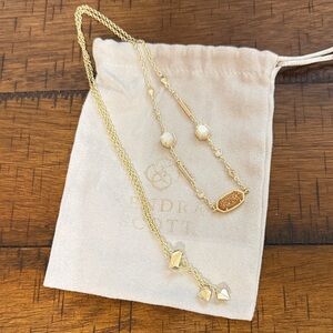 Kendra Scott Gold Necklace with White and Brown Accents